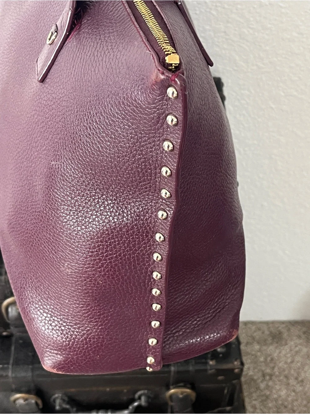 kate spade New York Pebbled Leather Tote in Deep Plum with Dustbag